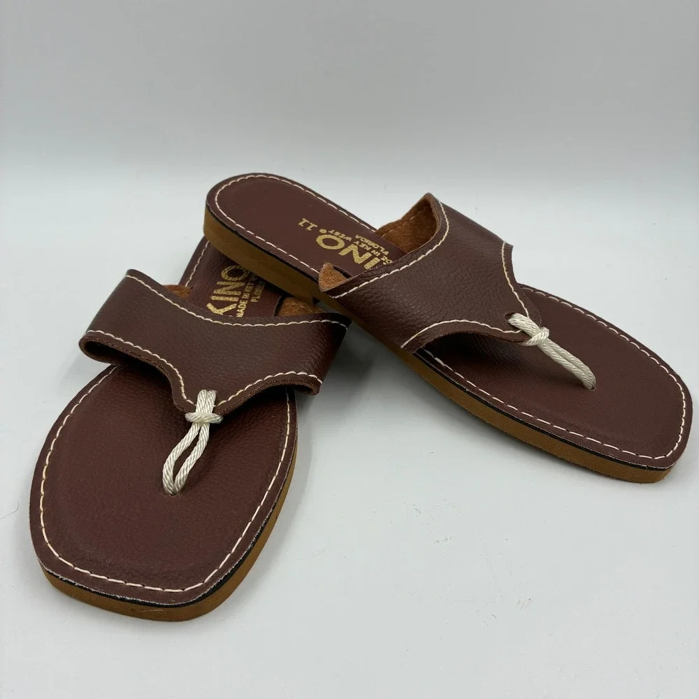 Kino Key West Florida Brown Leather Rope Thong Sandals Mens 11 Handmade Slides